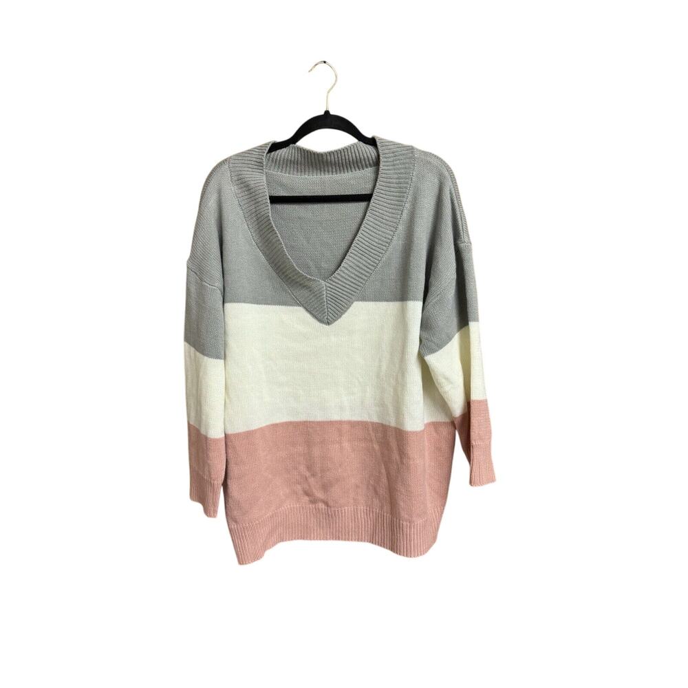 Shein Curve Color Block pink and gray v neck sweater women xl